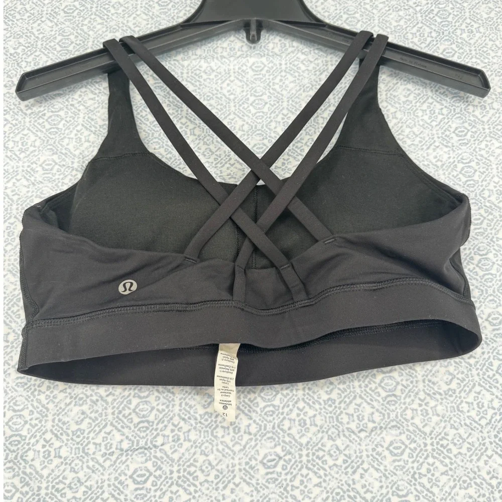 Lululemon Free to Be Bra Black Strappy Back Sports Bra Size 12 Yoga Gym